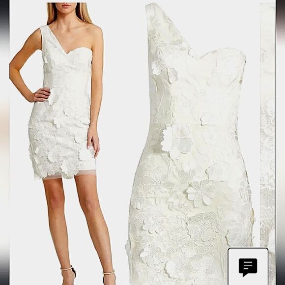 Dress the Population Maddie Floral Lace One Shoulder Ivory Mini Dress Sz XS NWT - Picture 3 of 12